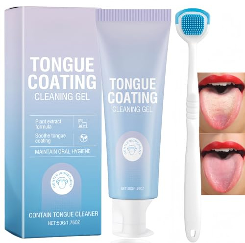 Tongue Cleaner Gel with Tongue Brush,Fresh Mint Tongue Cleaner Gel Kit,Oral Hygiene Tool for Fresh Breath,Bad Breath Removal & Oral Care,Tongue Cleaners & Scrapers for Adults,Maintain Mouth Health