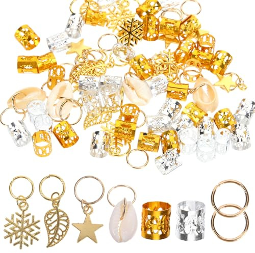 ABOOFAN 80 piezas Accesorios para Trenzas Metálicos Redondos para Cabello Adornos Duraderos para Dreadlocks Anillos y Dijes para Peinados DIY Seguros y Reutilizables para Mujeres