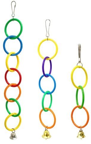 YUGSHNKFC Jouet De Cloches À Oiseaux Sûr avec Anneaux Colorés Anneaux À Mâcher pour Perroquets Calopsittes Et Petits Oiseaux Perche Pivotante pour Petits Oiseaux
