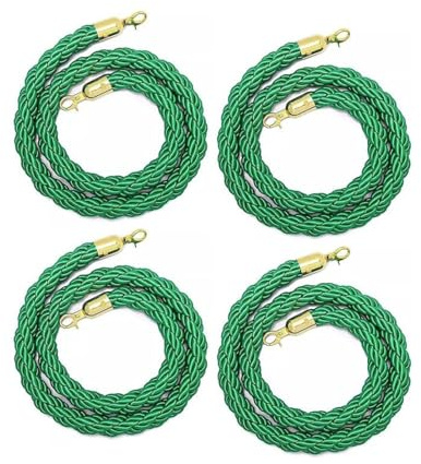 Färgade hampaflätade reppinnar med klämmor i rostfritt stål – 4-pack, 250 cm/98 tum köbarriärinlägg för hotell, evenemang, snygg och hållbar lösning för folkkontroll