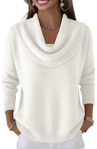 Pull tricoté à col bénitier pour femme - Pull drapé à manches longues - Coupe décontractée - Pull en tricot côtelé en peluche douce - Élégant - Pull décontracté et ample - Hauts en tricot
