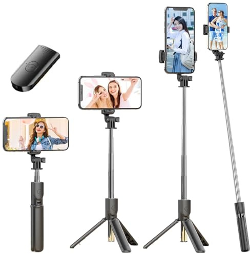 185cm Treppiede Smartphone, Bastone Selfie con Telecomando Wireless, Treppiede Portatile Estensibile per Smartphone Supporto Telefono Compatibile con iPhone/Samsung/GoPro/Camera