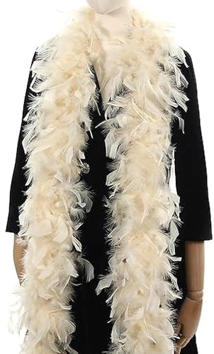Larryhot Boa de plumas de champán de 60 g, boa de plumas de pavo de 2 yardas para fiestas, Navidad, Mardi Gras, fiesta de máscaras, carnaval, concierto y decoración del hogar (60 g, champán)