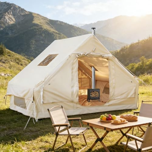 Tienda de campaña inflable para 6 personas, de Oxford 420D, impermeable, fácil montaje con bomba manual, conexión para horno, tiendas de campaña, incluye bolsa de almacenamiento