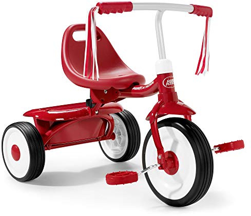 Radio Flyer Toddler Kids Tricycle, Folding Trike with Storage Bin, Fold 2 Go, Red