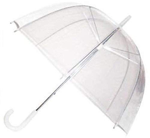GadgetKing Rain Umbrella Dome Birdcage Clear Transparent PVC Plastic Wedding See Through Stick Canopy Lightweight Bubble White Handle And Spike Brolly Walking Ladies Mens Unisex Party Parasol Shape Pr