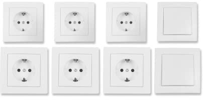 McPower Flair - Wand-Steckdosen und Schalter-Set I Einsteiger I 16-teilig I Lichtschalter, Schutzkontakt-Steckdosen, Steckdosenrahmen, Abdeckrahmen in weiß, matt