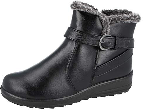 Cushion Walk Winter Warm Lined Ankle Boots Womens Padded UK 4-8 (UK 6 / EU 39, Skye Black)