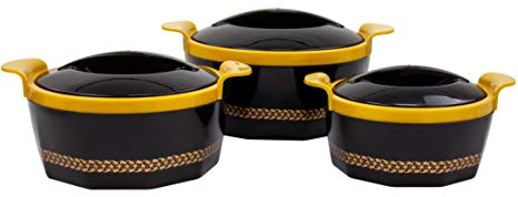 SQ Professional Fionna Insulated Hot Pot Set 3pc Food Pot Insulated Casserole Serving Dish Set with Lid Thermal Food Container Keep Food Warm & Cold 1-1.5-2.5L (Black)