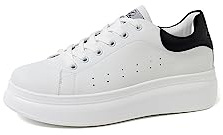 QUEEN HELENA Scarpe da Ginnastica Casual Platform Sneakers Plateau Lacci Comode Bianche Donna (Nero, Numeric_37)