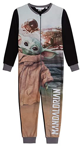 The Mandalorian Onesie für Kinder Baby Yoda Schlafanzug Jungen All in One Star Wars Fleece Pjs Nachtwäsche Reißverschluss Loungewear, grau, 11-12 Years