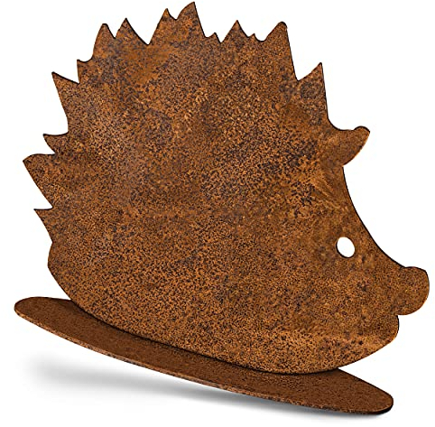 Rostikal Décoration de table Hérisson patiné 32,5 x 30 cm – Figurine extra large en métal sur plaque de sol – Polyvalent pour l'intérieur et l'extérieur – Charmante décoration de jardin