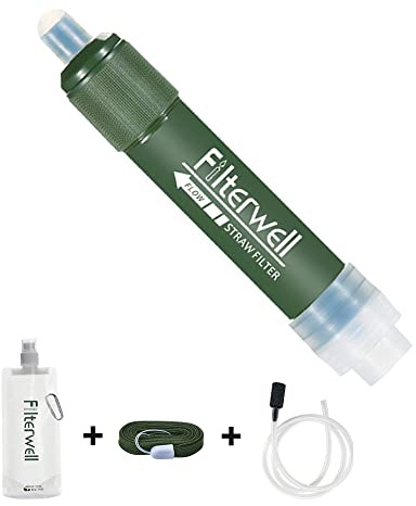 Swygoo Personal Water Filter Equipment, 3000L Water Filter Straws for Outdoor Survival, Protable Mini Water Filtration System,Emergency Water Purifier for Camping Hiking and Traveling (Amy Green)