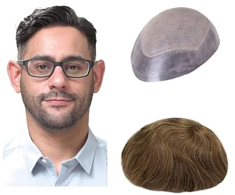 Lordhair Toupet Sans Noeuds pour Hommes, Système de Cheveux Humains Injectés à Plat de Peau, Taille de Base 8 x 10 pouces de Densité Moyenne Légère Postiche pour Hommes