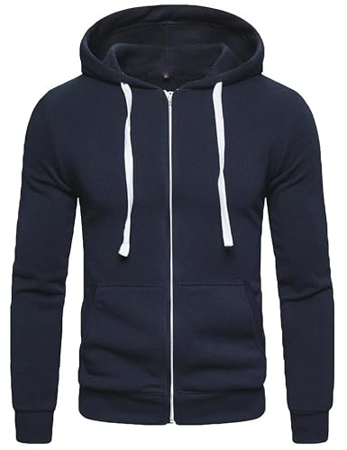 True Face Mens Hoodie Zip-Up Hooded Long Sleeve Jacket Navy White Cord L