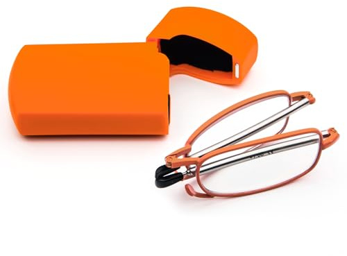 MMOWW Filtro de Luz Azul Gafas de Lectura Plegables Para Hombres y Mujeres con Varillas Telescópicas con Estuche Portátil (Naranja, +2.5)