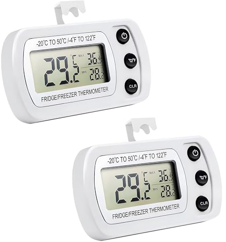 Kühlschrank-Thermometer, digital, für Kühlschrank, Gefrierschrank, Küchenthermometer, wasserdicht, feuchtigkeitsfest, großes LCD-Display, Max/Min-Aufnahmefunktion, magnetisch, Platzierung, Aufhängung
