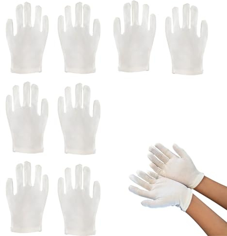 Embhlitfe Lot de 4 paires de gants blancs pour enfants - En coton blanc - Pour enfants de 6 à 10 ans - Pour filles et garçons