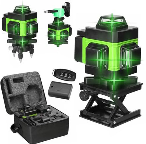 Nivel Láser 16 Líneas Autonivelante 360°x4 Verde - 4D Multifuncional 3° Con Batería de Litio Recargable - Herramienta de Nivelación
