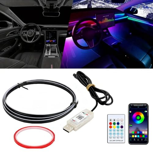 Goodream Interior Car Ambient Lighting Kit, 110cm RGB 168 LEDs SMD Chips Super Bright Acrylic Strip Lights Neon Accessories for Cars Truck SUV Center Console Dashboard with APP & Remote Control