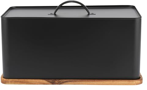 Salter BW13564EU7 Toronto Boîte à pain avec planche à découper – boîte de rangement de comptoir avec base en bois pour couper et servir, conteneur rectangulaire de porte-pain, facile à nettoyer, noir