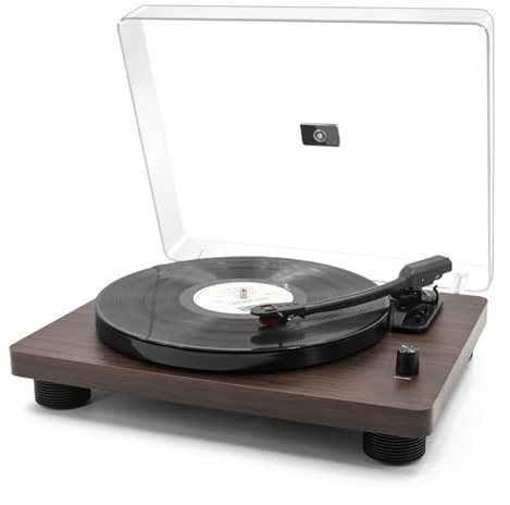 Giradischi retrò in legno Bluetooth con altoparlanti - Dischi in vinile da 7/10/12, 33/45/78 giri, altoparlanti stereo, jack USB, RCA e AUX-In - Arredamento e intrattenimento per la casa, marrone sc