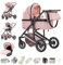 Zkiprm Poussette 3-en-1, Système de Voyage Avec Siège Auto, Landau et nacelle, Accoudoirs Réglables, Habillage pluie, Gant, Moustiquaire, Châssis en aluminium, Landau à profil haut pour 0-4 ans,Rose