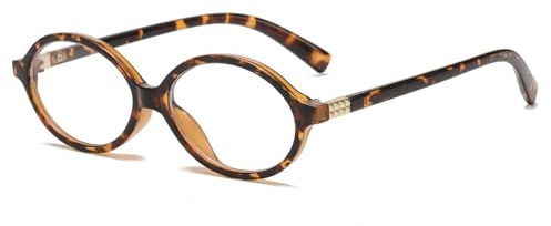 Long Keeper Gafas Luz Azul Mujer Retro Ovaladas Redondas Gafas Filtro Luz Azul Ordenador de Lectura Computadora Juego de Azar Antifatiga para Mujer Hombre (Leopardo)