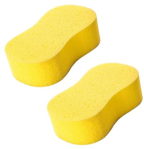 2Pcs Jumbo Sponges, Jumbo Car Wash Sponges, Super Absorbent Car Sponge Washing Windows and Anti Scratch Technology For Wheels, Windscreen Bodywork For Car Cleaning (Yellow)