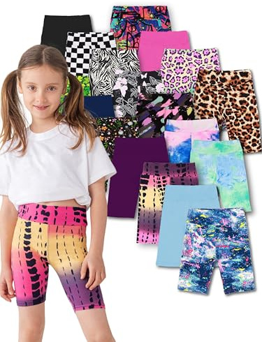 SOFTMILK 10 Pack Girls Bike Shorts 2.36” High Waisted Black/Prints Yoga Shorts for Toddler Girls Running Dance Jumping Sports (UK, Age, 5 Years, 6 Years, Regular, 10 Random Prints)