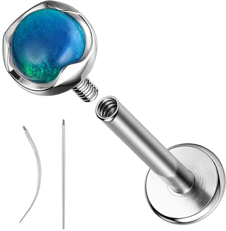 ZS 1 Pieza G23 Titanio Tragus Cartílago Piercing Helix Stud Pendientes para Mujer Hombre Piercing Oreja Labio Medusa Flatback16G (Azul)