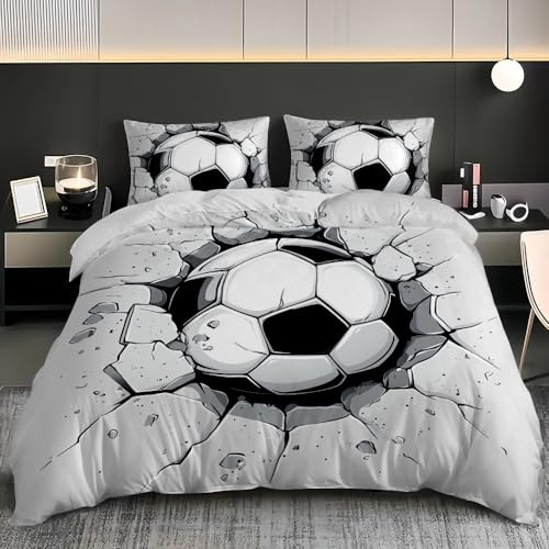 Juego de Ropa de Cama 150, Tema Deportivo de FúTbol Doble Funda Nórdica 240x220 cm Microfibra Suave y Confortable Gris Juego de Funda Nórdica con Cremallera para Familiar y Niños