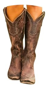 Cowboy Boots for Women,Embroidered Mid Calf Cowgirl Boots,Wide Calf Low Heel Western Booties,Leather Knee High Cowboy Booties for Women,Classic Side Zipper Vintage Comfortable Western Footwear