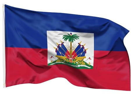 PHENO FLAGS Drapeau Haïti 90 x 150 cm - Drapeau national résistant aux intempéries en polyester avec double couture et œillets métalliques