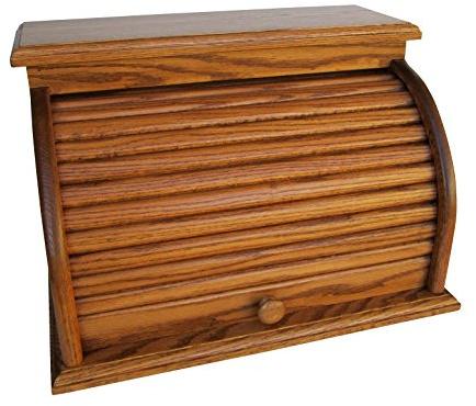 Amish Handcrafted Amish Valley Products Roll Top Bread Box Storage Solid Wood Bin Wooden (Chestnut)
