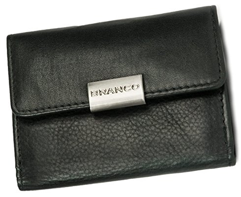 Kleine Geldbörse, Portemonnaie Größe S für Damen, Echt-Leder, Schwarz, Branco 12032