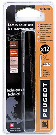 Peugeot 803288 Jeu 12 Lames scie à chantourner sciage rapide coupe 40 mm dents inversées 127 x 1,35 x 0,46 mm 8 TPI