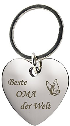 GESCHENKE-FABRIK Schlüsselanhänger - Herz mit Gravur 'Beste Oma der Welt' mit Schmetterling - Metall im Chrom Stil - Geschenk zum Muttertag oder als Geschenk für Omas für jeden Anlass