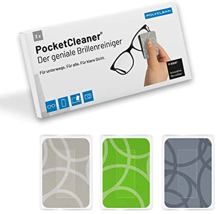 POLYCLEAN 3X PocketCleaner® Brillenputztücher – Praktisches Brillenputztuch und Display Reiniger – Microfasertuch Made in Germany (12x4 cm, 3 Stück, Circles) – Bildschirmreiniger Screen Cleaner