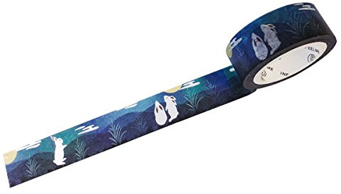 Wrapables Unique Designs Washi Masking Tape, 15mm x 7m Bunnies and Full Moon
