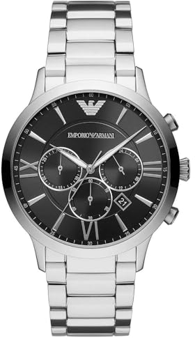 Emporio Armani Herrenuhr, Chronographenwerk, 43mm Silbernes Edelstahlgehäuse mit Edelstahlarmband, AR11208
