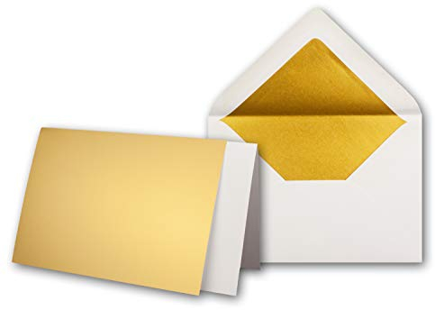 50x Gold-Metallic Faltkarten-SET - DIN B6 - Doppelkarte mit gefütterten weissen Briefumschlägen & Einlegern - Einladungskarten-Set von Gustav Neuser®