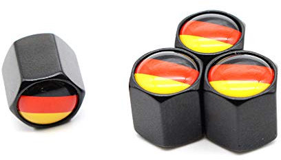 Tappi antipolvere per valvole pneumatici in stile bandiera tedesca Tappi anti-polvere per auto, 4 pezzi/set (Nero)