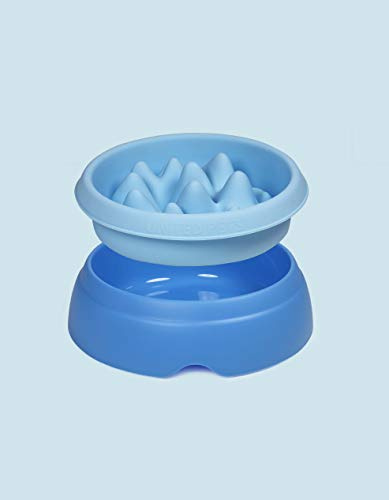 United Pets K2 Ciotola di Design per Cani 2 in 1: Normale Ciotola e Ciotola Anti Ingozzamento, Azzurra, capacità 2000 ml. Ciotola per Mangiare Lentamente, taglia unica