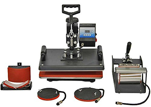 PixMax Multifunktions 5-in-1 schwenkbare Transferpresse Hitzepresse Wärmepresse T-Shirtpresse Tassenpresse Tellerpresse Mützenpresse mit Gratis Sublimationspapier