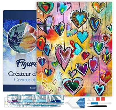 Figured'Art Diamond Painting Kit completo con marco - Cuadro 40x50cm de Pintura de Diamante - Bastidor montado - diamantes de imitación cuadrados - Corazones - 5D DIY Manualidades Creativas Adultos