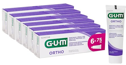 Pasta de dientes GUM ORTHO | diseñada especialmente para personas con ortodoncia | reduce la acumulación de placa | fortalece el esmalte | sabor a hierbabuena | 6 x 75