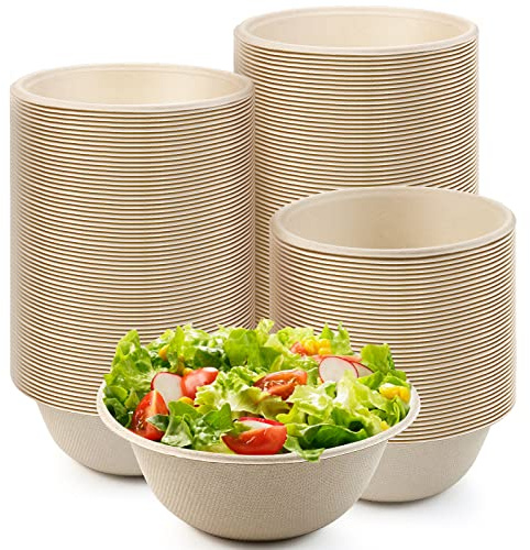 Cmkura 200 Pcs 8 oz Natural Sugarcane Biodegradable Bowls Disposable Paper Bowls Compostable Soup Bowls for Salad,Hot Soup,Pasta and Dessert