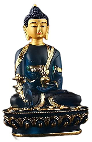 BDAAS Statue de Bouddha 20 Cm Verre médecine Bouddha Efficace Talisman Maison Protection Bouddhisme tibétain dorure Couleur glaçure Bouddha Statue