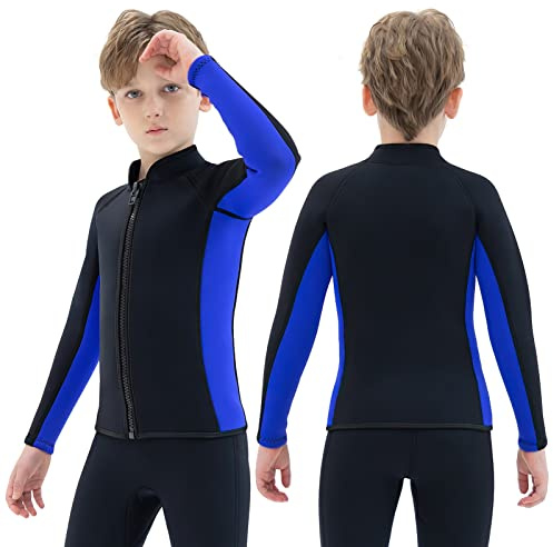 REALON Kids Wetsuit Top Jacket for Boys Girls Toddler Youth, Children's Wet Suit Shirt Neoprene 3mm Long Sleeve Front Zipper Swimsuit for Swimming Surfing Dive Snorkeling Water Sports